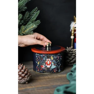 Yuvarlak Metal Saklama Kabı Nutcracker Desenli 14 cm Hava Geçirmez Kapaklı 1,3 lt