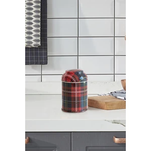 Plaid(Ekose) Desenli Yuvarlak Metal Kutu, 9 x 11 cm, 0.6 lt