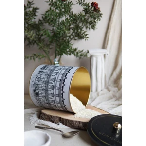 ER147-4F City Bonjour Desenli Yuvarlak Metal Saklama Kabı 17.5 cm