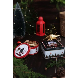 Yılbaşı Temalı 2'li Dekoratif Metal Kutu Seti 15,8x15,8x8 cm ve Ø14x6,6 cm