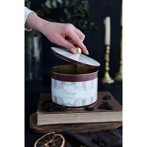 ER145-8B Elegance Burgundy Desenli Yuvarlak Metal Saklama Kabı 17.5 cm