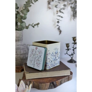 ER024-2E Botanica Yellow Desenli Kare Metal Saklama Kabı 12X12 cm