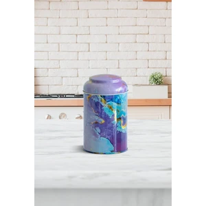 Liquid Purple Desenli Yuvarlak Metal Kutu, 10.5 x 15 cm, 1.1 lt