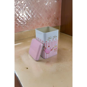 EF022-E6 Sprinkles Tea Time Desenli Kare Metal Saklama Kabı 11X11 cm