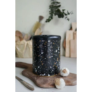 ER188-1H Terrazzo Black Desenli Yuvarlak Metal Saklama Kabı 14 cm