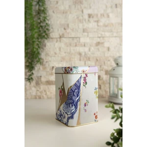 ER022-5I Kint Sugi Flower Desenli Kare Metal Saklama Kabı 11X11 cm