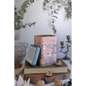 ER022-1G Botanica Pink Desenli Kare Metal Saklama Kabı 11X11 cm