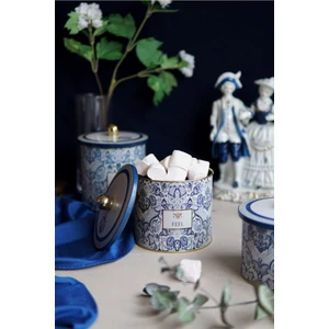 ER142-7E Azulejos Feel Desenli Yuvarlak Metal Saklama Kabı 14 cm