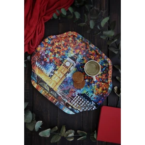 Big Ben Desenli 278x332 mm Sekizgen Metal Dekoratif Sunum Tepsisi - Çok Renkli