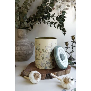 ER188-2E Botanica Yellow Desenli Yuvarlak Metal Saklama Kabı 14 cm