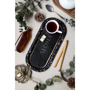 EE168-1H Terrazzo Black Desenli Oval Tepsi 16X35 cm