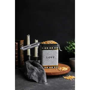 ER043-1E Mosaic Love Desenli Dikdörtgen Metal Saklama Kabı 8X10 cm