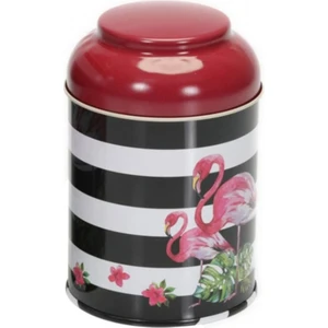 Flamingo Desenli Metal Erzak Saklama Kabı 0.8 lt - Siyah Beyaz