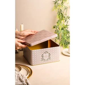 ER028-U7 Rosy Desenli Kare Metal Saklama Kabı 20X20 cm