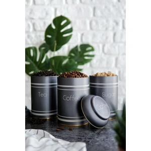 Yuvarlak Metal Çay, Kahve, Şeker Saklama Kabı Ø10.5 cm x 15 cm 3 Lü Set, Silver ERB048Z
