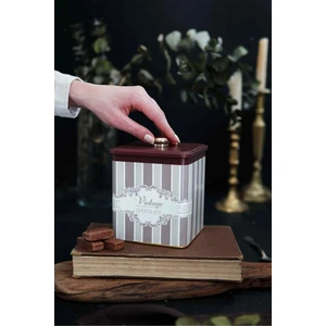 ER023-4J Elegance Chocolate Desenli Kare Metal Saklama Kabı 12X12 cm