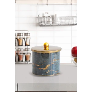Taş Desenli Yuvarlak Çok Amaçlı Metal Erzak Saklama Kabı 2.1 lt - Siyah