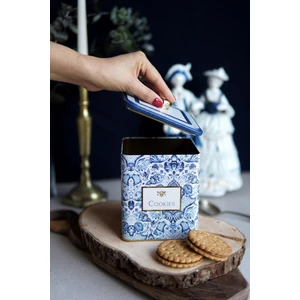 ER023-2I Azulejos Cookies Desenli Kare Metal Saklama Kabı 12X12 cm