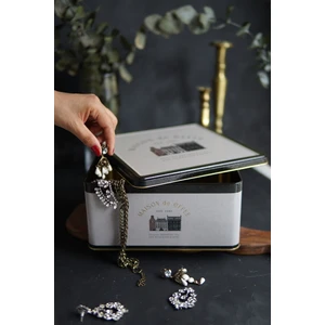 ER029-7F Azura Coffee Desenli Kare Metal Saklama Kabı 24X24 cm