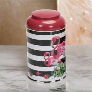 Flamingo Desenli Metal Erzak Saklama Kabı 1.4 lt - Siyah Beyaz