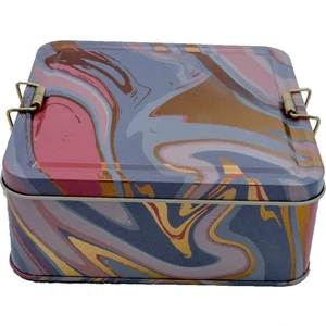 Liquid Pink Desenli Metal Kilitli Saklama Kabı 158X158X80 mm 2,4 Lt