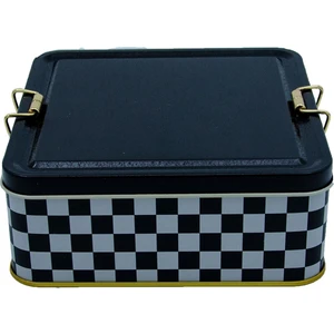 Checkers Black Dama Desenli Metal Kilitli Saklama Kabı 158X158X80 mm 2,4 Lt