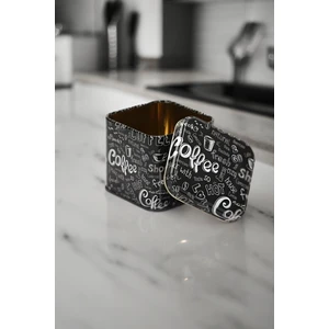 SN_Coffe 2 Go Desenli Metal Kare Kutu, 9 x 9 x 8 cm, 0.6 lt