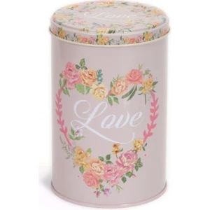 Kalp Çiçek Desenli Metal Erzak Saklama Kabı 1.4 lt - Pembe