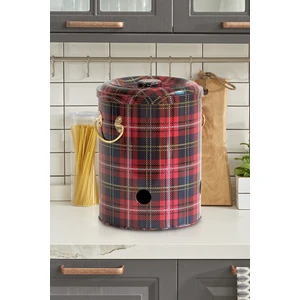 Ekose Desenli Metal Patates Soğan Saklama Kabı 5.6 lt - Kırmızı