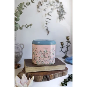 ER004-1G Botanica Pink Desenli Oval Metal Saklama Kabı 11X15 cm