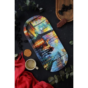 EF168-04 Afremov Venice Desenli Oval Tepsi 16X35 cm