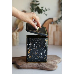 ER023-1H Terrazzo Black Desenli Kare Metal Saklama Kabı 12X12 cm