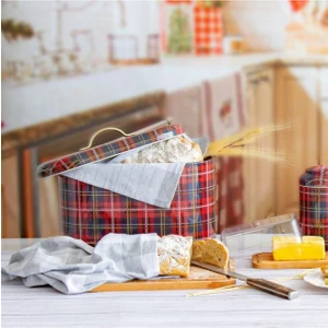 Plaid(Ekose) Desenli Oval Metal Ekmek Kutusu, 10.4 lt