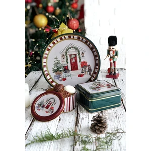 3 Lü Yılbaşı Set, 15.8 x 15.8 x 8 Cm, Ø14 x 7 Cm, Ø31.5 cm Tepsi, Stone Home Green