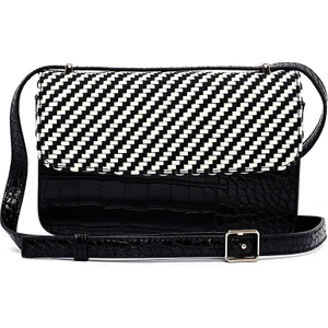 Kadın Siyah Uzun Askılı Baskılı Çapraz Çanta 25ABD243214