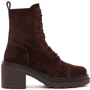 Kadın Kahverengi Fermuarlı Kalın Topuklu Süet Deri Postal Bot 25WFD141110