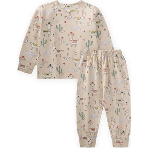 Desenli Mevsimlik Pijama Takım 1-7 Yaş Bej