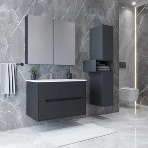Teta Home Madrid 65 cm Antrasit MDF Banyo Dolabı Seti ve Boy Dolabı