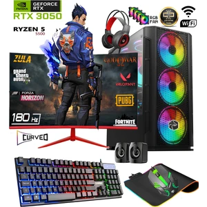 TC66X Ryzen 5 5500 32GB 1tb M.2 Nvme SSD RTX3050 24" 180Hz Oyuncu Masaüstü Bilgisayarı Hazır Sistem