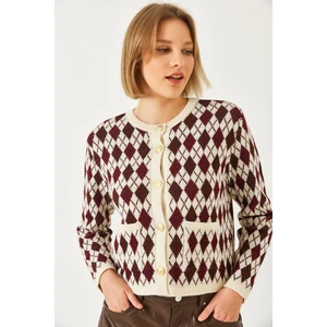 Kadın Baklava Desenli Cepli Triko Hırka