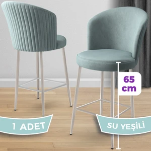Alte Serisi 1 Adet Su Yeşili Babyface Kumaş 65 cm Krom Kaplama Ayaklı Bar Sandalyesi