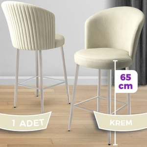 Alte Serisi 1 Adet Krem Babyface Kumaş 65 cm Krom Kaplama Ayaklı Bar Sandalyesi