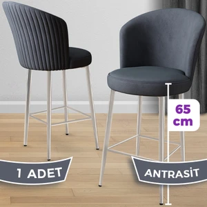 Alte Serisi 1 Adet Antrasit Babyface Kumaş 65 cm Krom Kaplama Ayaklı Bar Sandalyesi