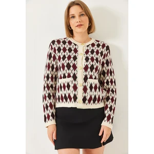 Kadın Baklava Desenli Cepli Triko Hırka