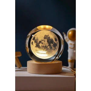 3D Ay Küre Kristal Gün Işığı LED Gece Lambası – Usb'li Ahşap Standlı LED Masa Lambası & Gece Lambası