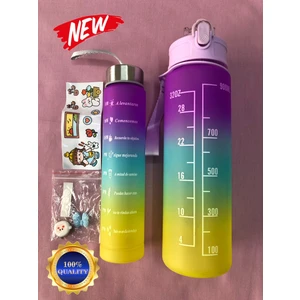 Yavrulu Çift Su Matarası Suluk Tritan 1000+300ML Stickerlı.