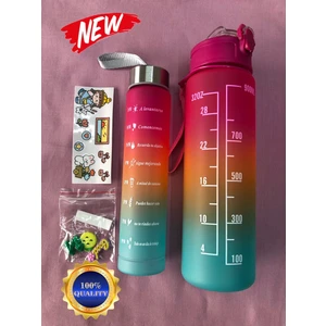 Yavrulu Çift Su Matarası Suluk Tritan 1000+300ML Stickerlı.