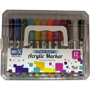 Art-X Pro Fırça Uçlu Akrilik Marker 12'li Kristal Kutu Set (KLM-FRÇ-19715)