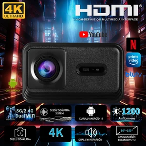 Lensun New 13 Projeksiyon Cihazı 4K Görüntü - Wifi Bluetooth Destekli - Android Kurulu Android Tv - Dahili Hoparlör - Kumandadan Odak - Dahili Hafıza