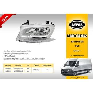AYFAR-505425 - Far Motorlu Sol Sprinter 18>